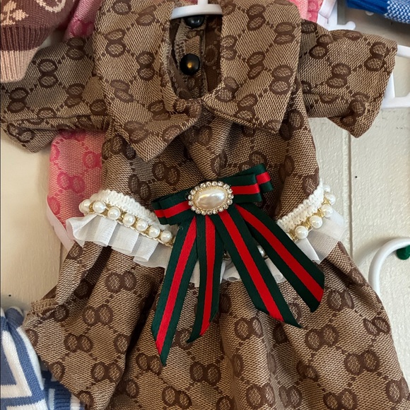 Gucci Other - Gucci repurposed fabric, brown Dog Dress with Pearl Detail
ONLY BROWN XS LEFT